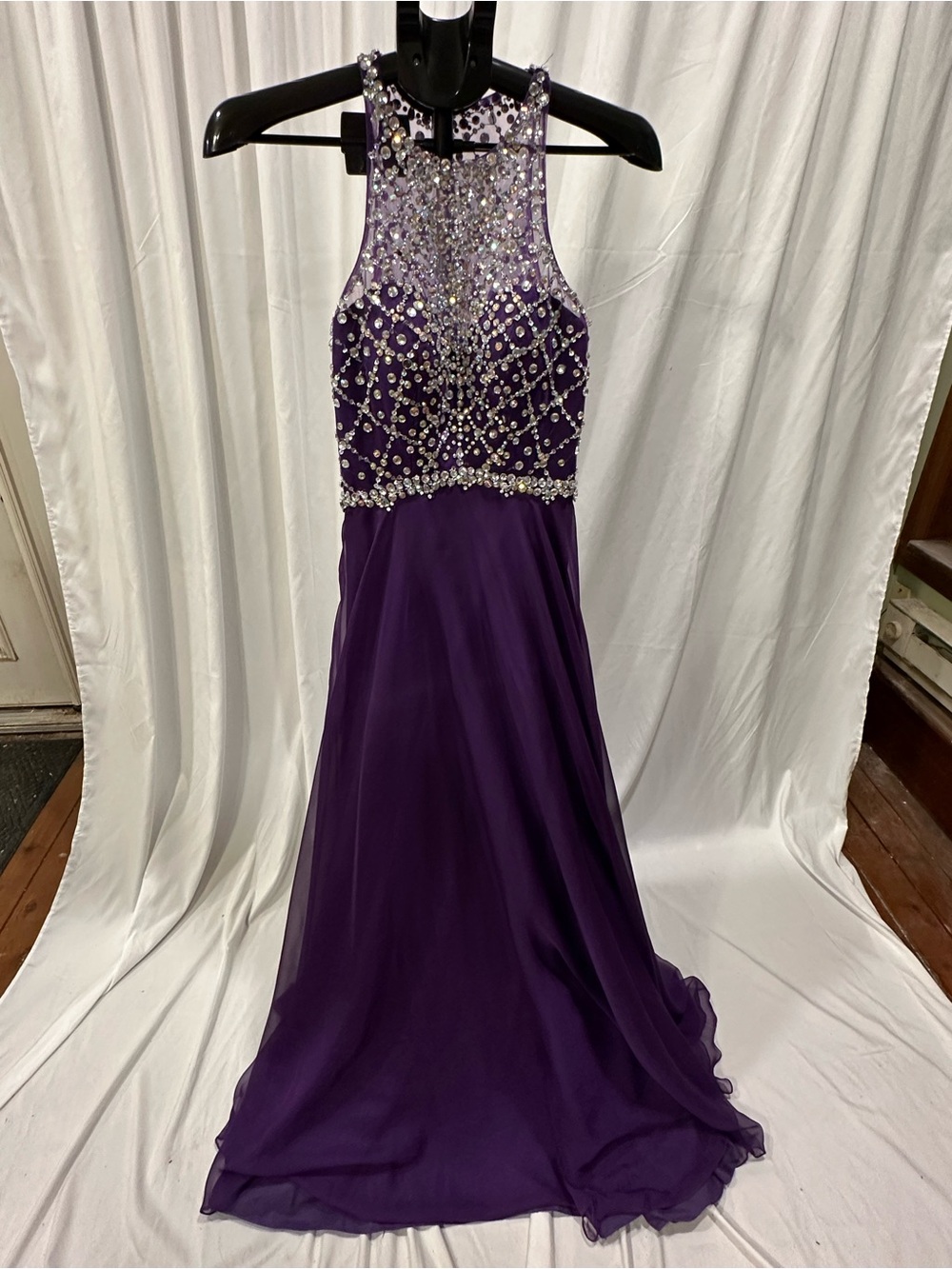 Blush Purple Beaded Halter Prom Gown